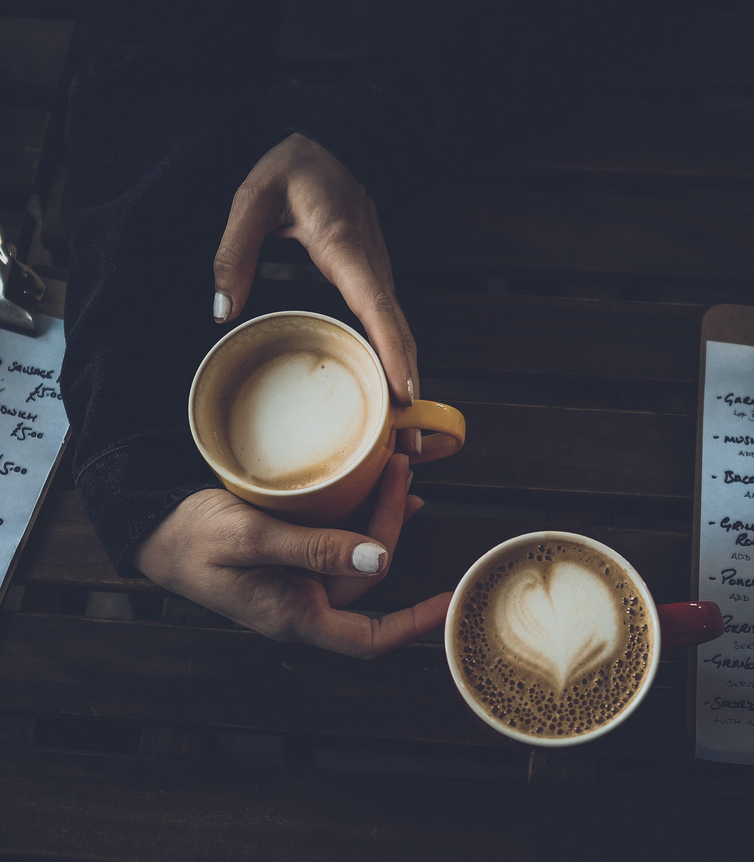 cups of latte and flat white